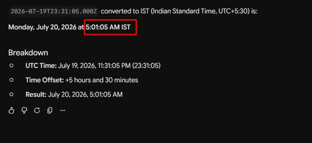 Converted that UTC time to IST time by deepanraj