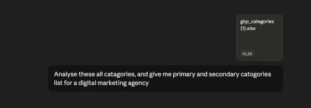 Upload the list to AI and describe your business by deepnarrj GBP expert