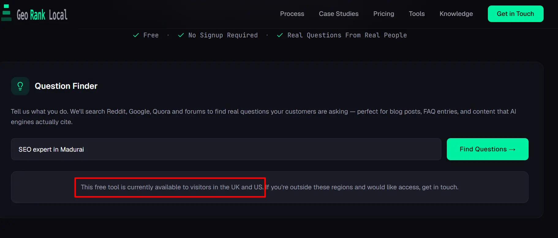 georanklocal is only available in US and UK